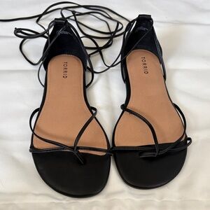 torrid Black Lace-Up Flat Sandals with Minimal Straps